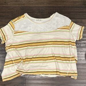 Free People We The Free Multicolor Striped Tee with Mesh Yoke